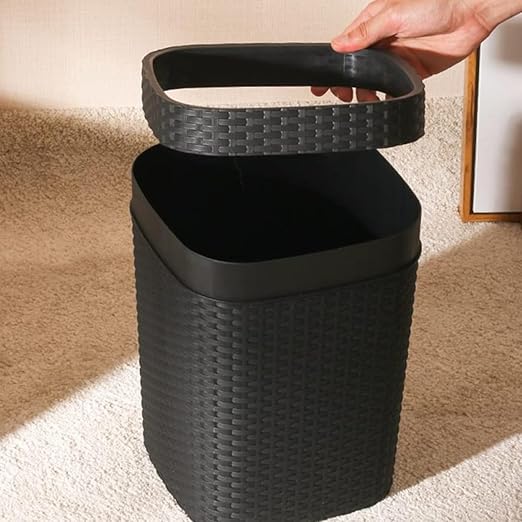 BESPORTBLE 14L Square Plastic Garbage Container Household Trash Can Black Large Capacity Bathroom Office Wastebasket Simple Style