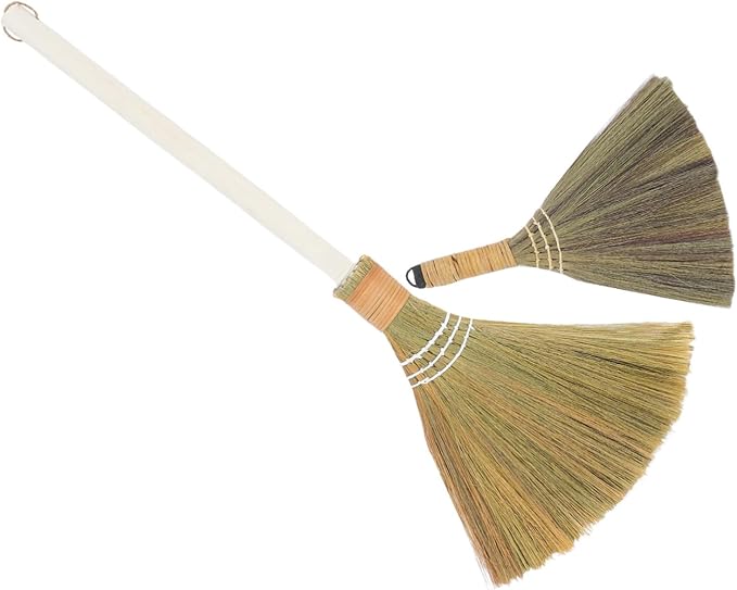 Cabilock 2pcs Practical Handwoven Broom Set Straw Broom Sweep Soft Bristle Household Removable Head Floorfriendly