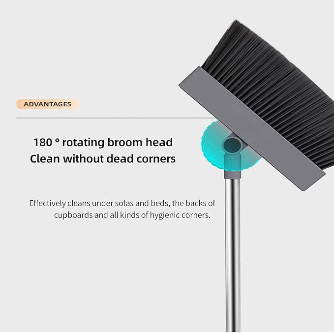 SDSM 4 in 1 Multifunctional Broom and Dustpan Combo Set Heavy Duty Brooms with 52 Long Handle with Squeegee and Cleaning Brush for Clean Home Kitchen Bathroom Office Sweeping indoor Outdoor Floor