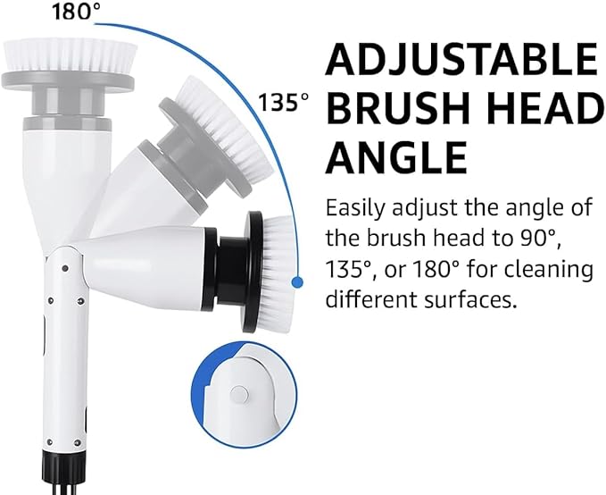 7-in-1 Electric Spin Scrubber 25W Powerful Cordless Cleaning Brush with Adjustable Handle &amp 7 Replaceable Heads for Bathroom Floor Tile Kitchen &amp Car