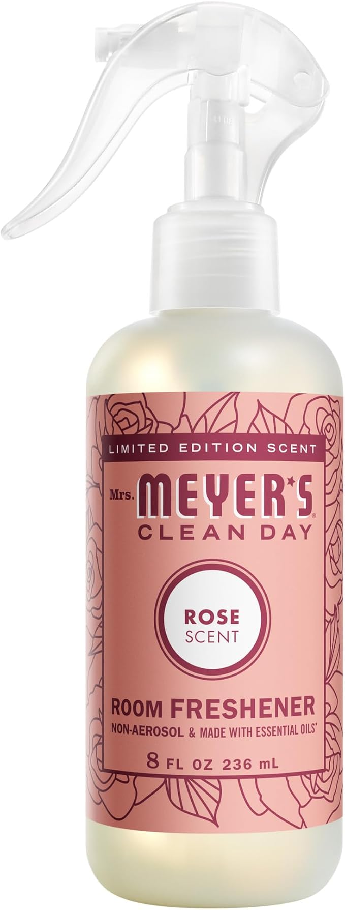 MRS. MEYER'S CLEAN DAY Room and Air Freshener Spray Non-Aerosol Spray Bottle Infused with Essential Oils Rose 8 fl. oz