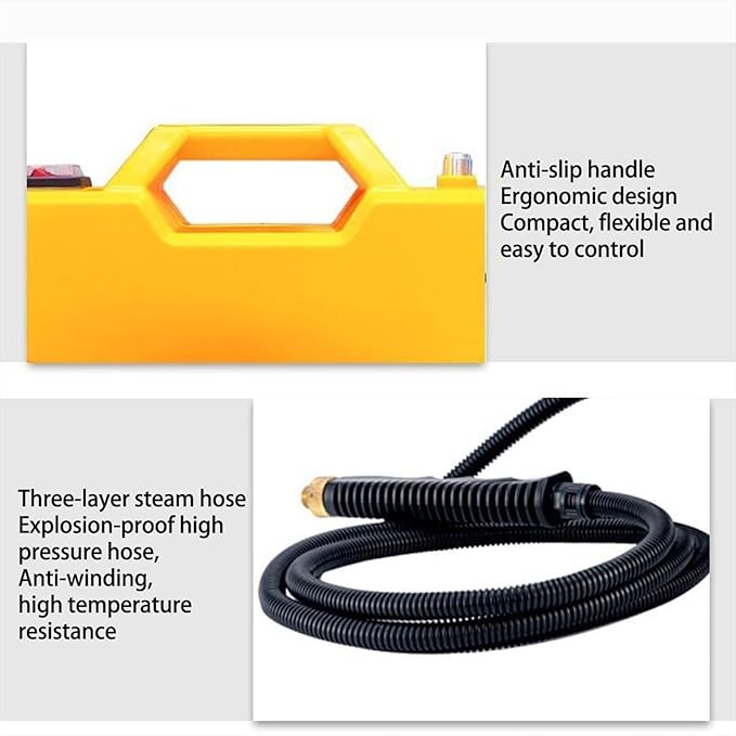 High Pressure Steam Cleaner 3800W Self Priming Steam Cleaning Machine 6000ML Portable Handheld Steamer with 2 Brushes and an Extension Elbow 9.5 Bar Steam Pressure (Yellow)