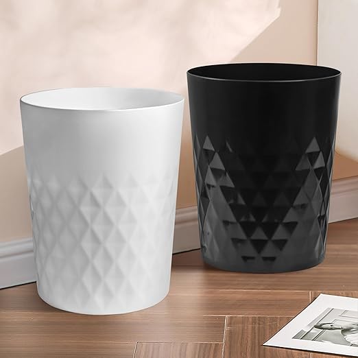 YGJT Small Trash Can 3 Pack 1.8 Gallons Bathroom Trash Can Slim Waste Basket Round Garbage Can Plastic Trash Bin for Kitchen Dorm Bedroom Office Living Room Study Compact Spaces(Black B)