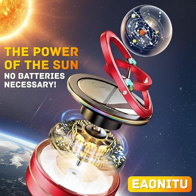Solar Dashboard Spinner Sun Powered Kinetic Car Decoration Diffuser Space Theme Automotive Accessories Spring Birthday Gift Exchange Fragrance &amp Aroma Cores Sold Separately (Solarium Red)