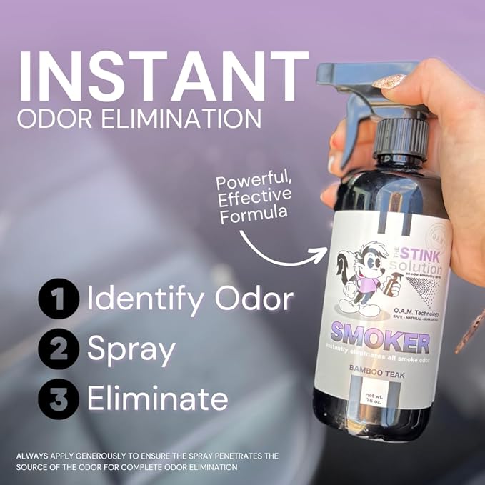The Stink Solution Smoke Odor Eliminator Spray for Home Car Clothes Hands Hair Wall &amp More Completely Neutralizes All Types of Smoke Odor Best Smoke Smell Remover Bamboo Teak 16oz &amp Sky B