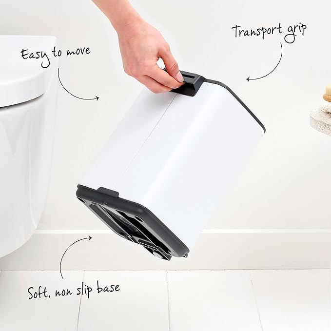 Brabantia Bo Small Step-On Trash Can | 1.8 Gal / 7L | Matt Black | Light-Pedal Soft-Close Bedroom Bathroom Nursery Trash Can Removable Inner Bucket Non-Slip Base | + Trash Bags