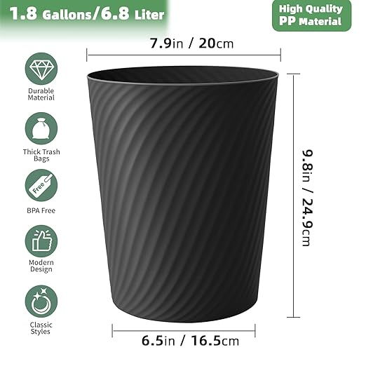 Small Trash Can 3 Pack 1.8 Gallons Bathroom Trash Can &amp Garbage Can with 6 Trash Bags Bedroom Trash Bin &amp Waste Basket for Office Bedroom Living Room Kitchen Compact Space