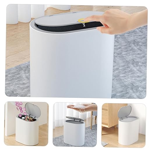 ABOOFAN Lidded Trash Bin Capacity Press Type Waste Basket for Kitchen Bathroom Bedroom Portable Nordic Style Waste Container for Home Use Compact Design Easy to Move