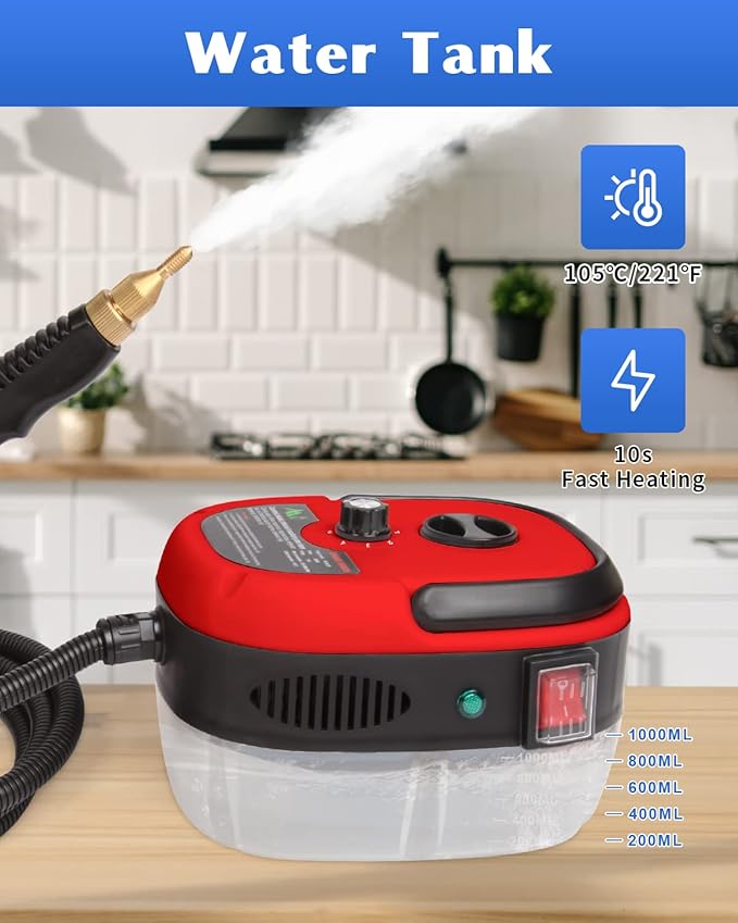 Handheld Steam Cleaner 2500W High Pressure Steam Cleaner with 3 Brush Heads Towel Sponge Steam Cleaners for Home Use High Temperature Fast Heating Steamer for Cleaning KitchenBathroomFurniture