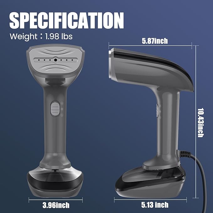 Powerful Handheld Fabric Steamer - 1800W with Fast Ceramic Heat-Up Plate 2-in-1 Ironing &amp Wrinkle Remover Steam Nozzle Lint Brush - Gray for US 120V Only
