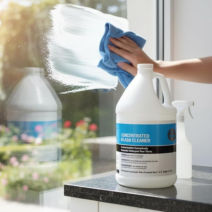 (2 Gallons) Glass and Window Cleaner | 128 Fl Oz 2 Jugs Ammonia Free Glass Cleaner Unscented Ready to Use Liquid Blue