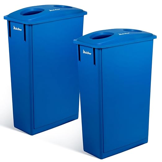 23 Gallon Slim Trash Can with Recycling Lid for Bottles and Cans Blue Commercial Rectangular Garbage Can Waste Bin for Home Kitchen Office Cabinet 2 Pack