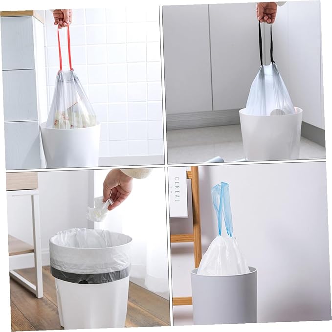 VICASKY 90pcs Drawstring Trash Bags Disposable Garbage Bags with Handles for Kitchen and Bathroom Use Gray and White Color Random Styles Random Color