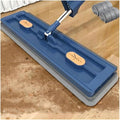 Large Flat Mop Self-Contained Dewatering Scraper Mop Stainless Steel Long Handle with 2 Microfiber Pads 360° Rotating with Dewatering Scraper 1pcs 12027(Blue)