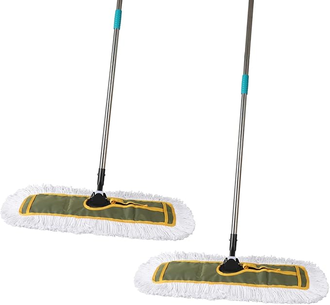 OFO 24inch Industrial Commercial Dust Mop 2 Sets // Heavy Duty Dust Mop // 63inch Length Stainless Steel Handle //Easily Clean Large Area FactoryShopping MallGarage
