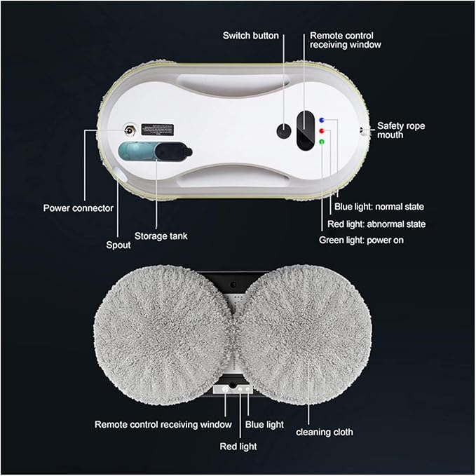 Smart Glass Cleaning Robotic Smart Water Spray Dust Removal Window Cleaner Robot Frame Recognition 5600Pa High Suction Anti-Drop Glass Window Cleaning Machine Low Noise for Interior Exterior