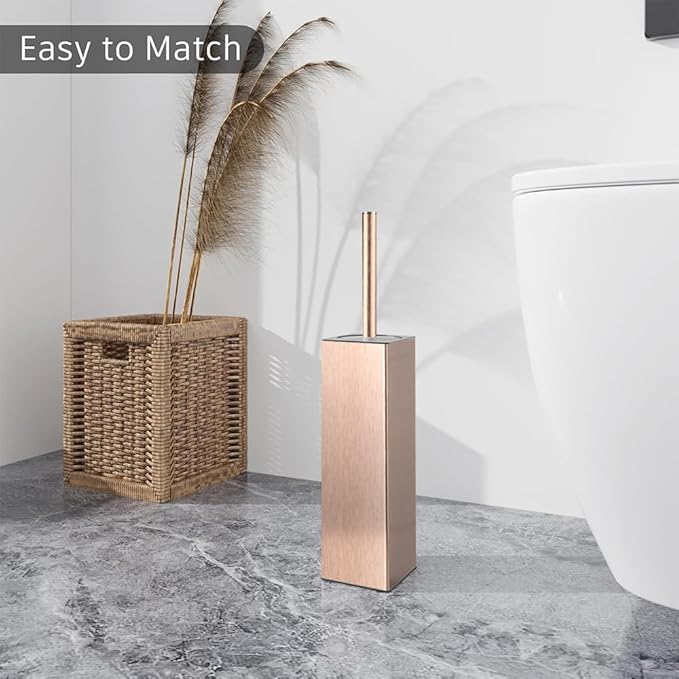 BGL Standing Toilet Brush and Holder Rose Gold Aluminium Toilet Bowl Cleaner Brush and Holder for Bathroom Storage and Organization Square Design Sturdy and Space Saving
