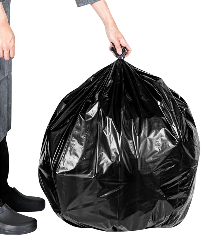 Restaurantware RW Clean 45 Gallon Trash Bags 100 Heavy-Duty Garbage Can Liners - Fits 40-45 Gallon Trash Cans Stretchable Black Plastic Bin Liners With Star Seal Bottom