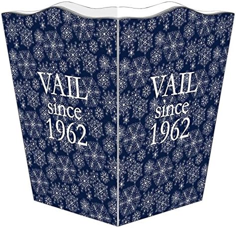 Marye-Kelley-Blue Snowflake Wastepaper Basket Wastebasket Decoupage Wood Decorative Wastebasket for Kitchen Bathroom Bedroom Living Room Handmade Made in The USA