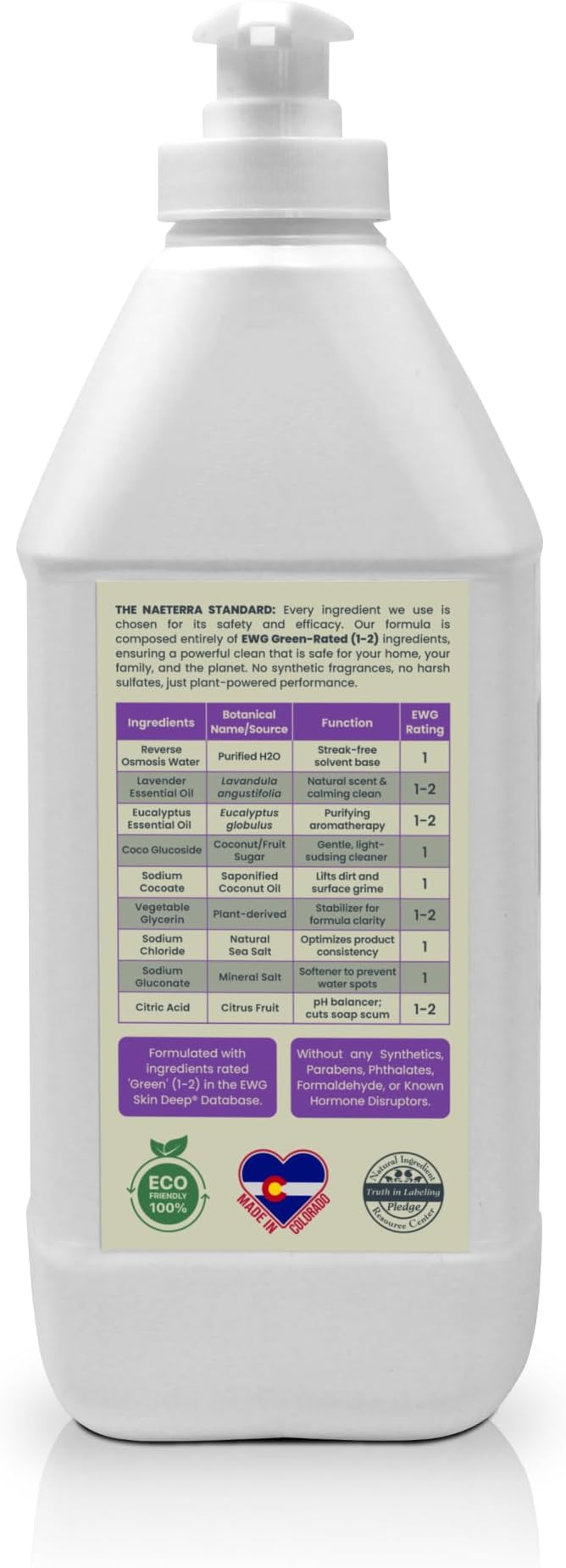Naeterra Lavender Zen All-Purpose Cleaning Concentrate Kit – 64 oz Jug Makes 24 Gallons | Includes 16 oz Amber Glass Spray Bottle | Plant-Based Essential Oil Scented EWG Green-Rated Ingredients