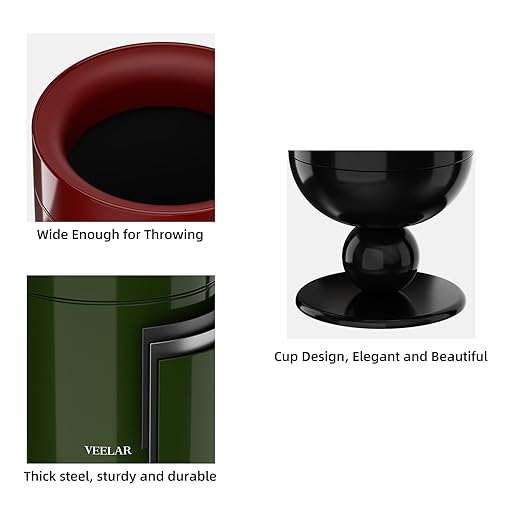 Bathroom Metal Trash Can 4 Gallon (15 L) Garbage Can Lid-Free Trash Bin for Bedroom Office Living Room (Burgundy Top Open)