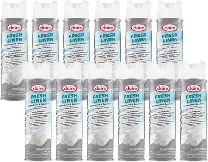 Claire CL163-12pk Fresh Linen Air Freshener &amp Deodorizer 10 Oz. Net Wt. 12 Count