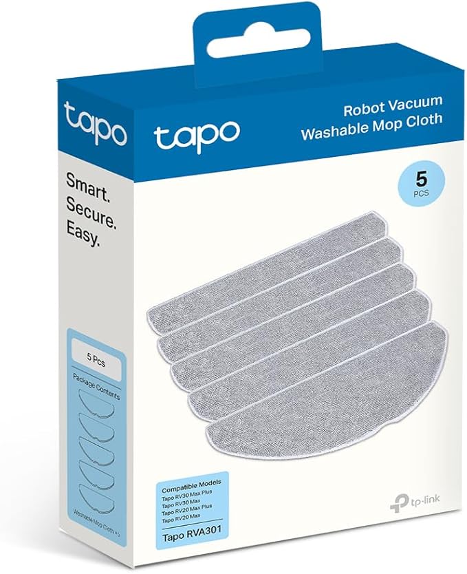 Tapo Washable Mop Cloth Replacement Comes with Easy to Replace 5x Washable Mop Cloths Compatible with Tapo RV30 Max Plus Tapo RV30 Max Tapo RV20 Max Plus and Tapo RV20 Max Plus
