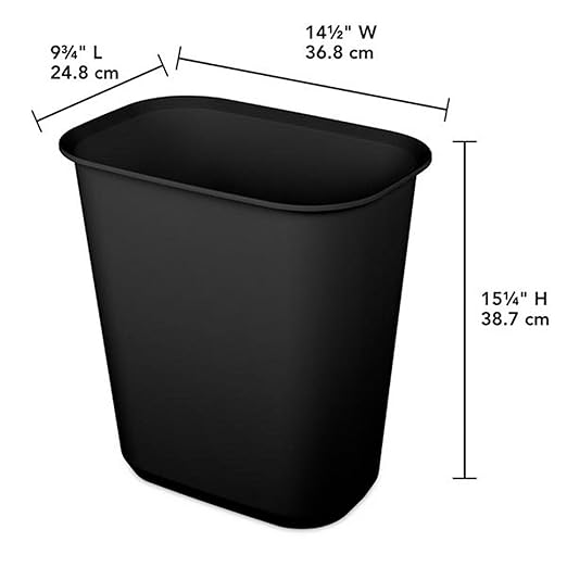 Sterilite 5.5 Gallon Rectangular Wastebasket Easy to Clean Open Top Durable Home Kitchen Trash Bin Fits 8 Gallon Liner 12 Pack Black