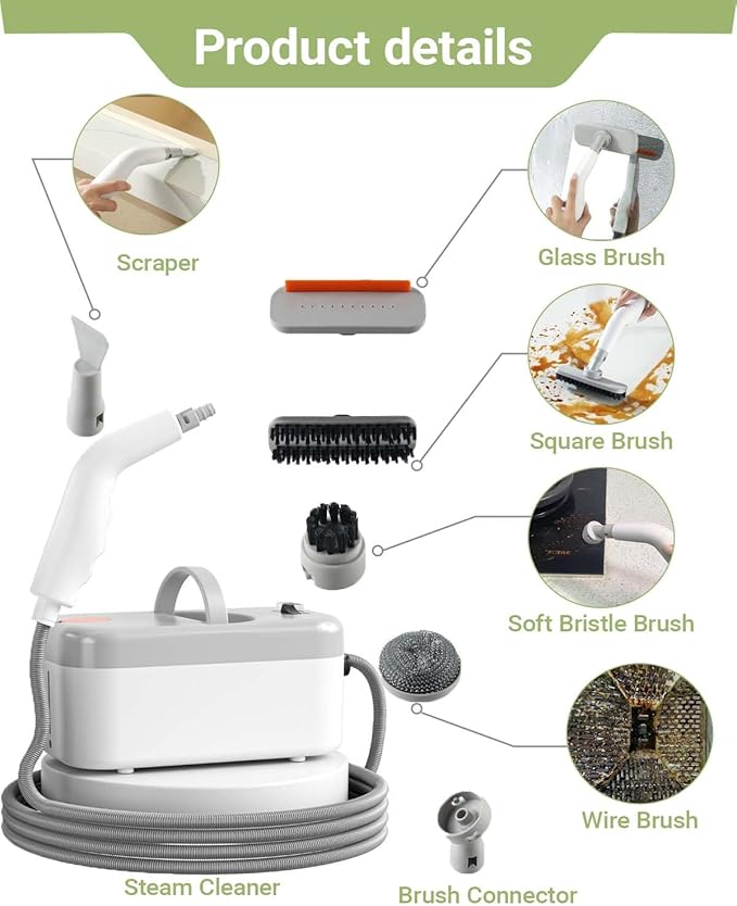 Handheld Steam Cleaner Portable High Pressure Steamer for Home Kitchen Bathroom Car Detailing Tile Floors Upholstery Cleaning 29oz Tank Includes 6 Accessories