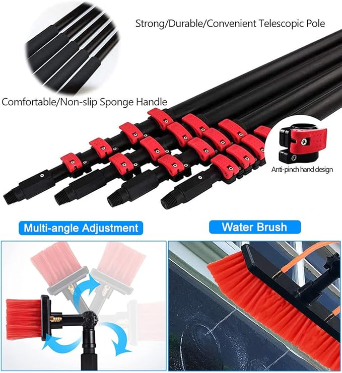 3.6-10.8M Water Fed Telescopic Cleaner BrushWindow Cleaning Equipment Water FedSolar Panel Cleaning PoleConservatory Roof Cleaner for Photovoltaic Panel Cleaning Trucks Windows (6M)