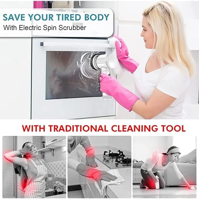 Electric Spin Scrubber Electric Cleaning Brush Cordless Power Scrubber with 5 Replaceable Brush Heads Handheld Rechargeable Shower Scrubber for Grout/Bathtub/Toilet/Window/Kitchen/Sink/Dish/Floor/Wall