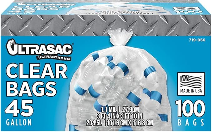 Ultrasac - Recycling Bag 45 Gallon 1.1 Mil 40x46 Clear 100 Count w/Ties