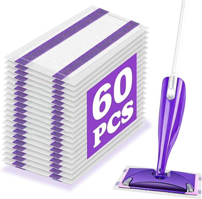 60 Count Wet Jet Pads Compatible with Swiffer Wet Jet Spray Mop Wet Jet Pads Refill for All Purpose Multi-Surface Hardwood Floor Cleaning 4 Layers Thickened and Super Absorbentl.