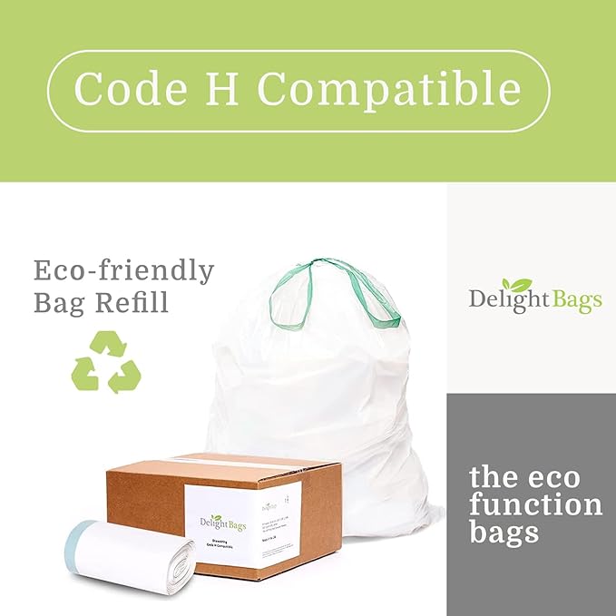 Compatible with Simplehuman Code H 200 Count Eco-Friendly White Drawstring Trash Bags Made in the USA with 70% CERTIFIED Post Consumer Material (Code H)