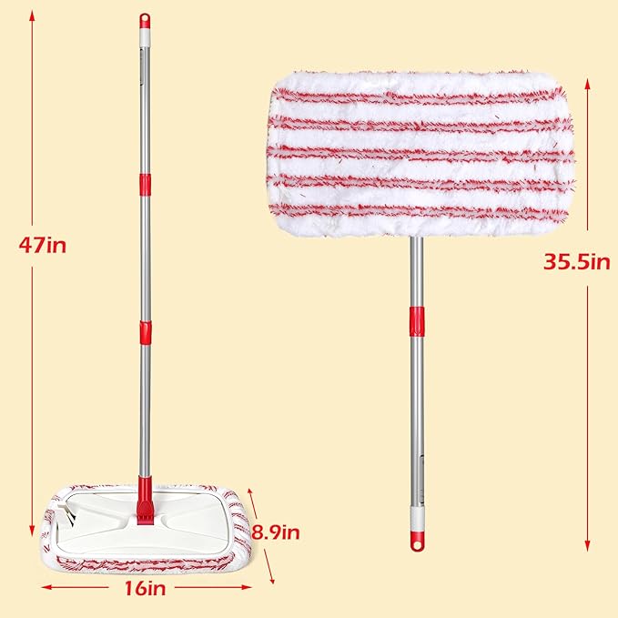 Microfiber Dust Mop for Floor Cleaning with 5 Reusable 16*9 inch Mop Pads Wet and Dry Mop Captures Pet Hair and Dust Suitable for Vinyl Wood Tile Laminate Flooring