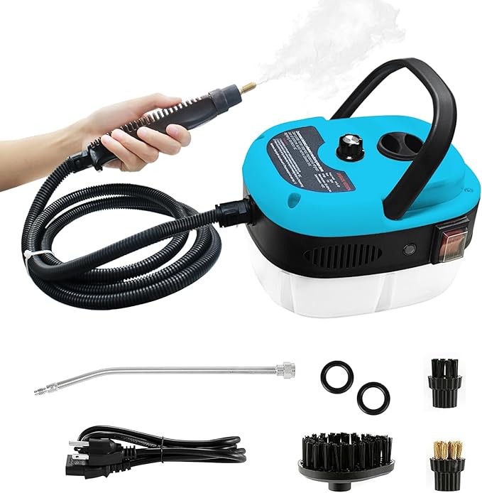 Handheld Steam Cleaner 2500W Pressurized Steam Cleaner with 3 Brush Heads Portable Steam Cleaner for Home Car Furniture Kitchen Bathroom and Wall Blue