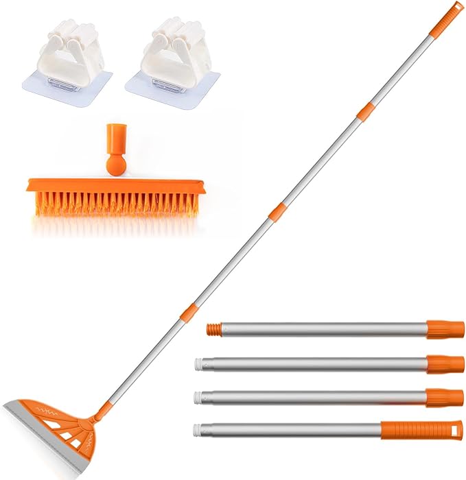 Multifunction Magic Rubber Air Broom Replaceable Silicone Floor Squeegee Sweeper and Scrape 2 in 1 Household Cleaning Squeegee Broom for Floor Bathroom Kitchens Tile Glass (Orange)