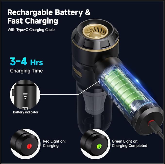 Handheld Vacuum Cordless Car Vacuum Cleaner with Brushless Motor Strong Suction Vacuum &amp Compressed Air Dusters with LED Light Wireless Mini Portable Hand Vacuum Blower for Home Pet (Black)