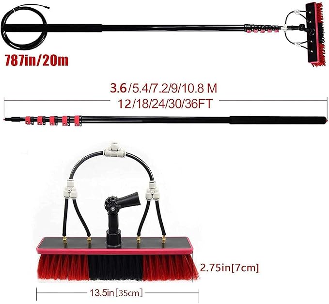 Window Cleaning Pole Window Cleaning Brush Water Fed Telescopic Brush extendable Cleaner Conservatory Roof Solar Panel Cleaning System Outdoor Washing Equipment Tool (6M)