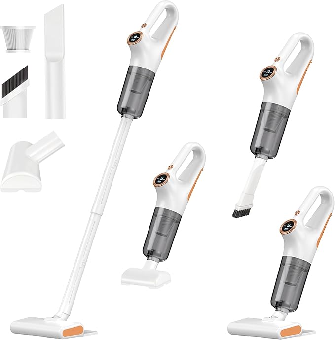 Cordless Vacuum Cleaner Stick Vacuum Cordless Rechargeable with Powerful Suction and LED Display Portable Vacuum Cleaners for Home Wireless Vacuum for Hardwood Floor Carpet Pet Hair White