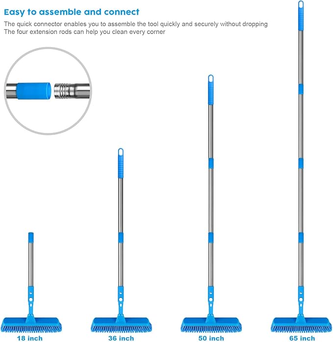 Window Squeegee5 in 1 Bendable Head Window Squeegee for Home61''Extension PolesBendable Head car Window Cleaner ToolSqueegee for Shower Glass（Blue）