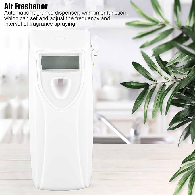 LCD Fragrance Dispenser with Timer Wall Mount Air Freshener Perfume Sprayer Machine for Home Office Hotel White