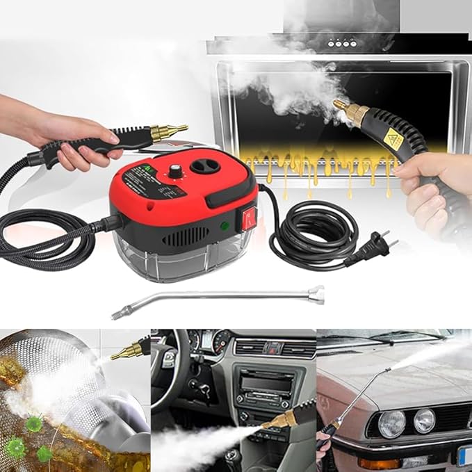 2500W Handheld Steam Cleaner High Pressure Portable Steamer with 3 Brushes Steam Cleaner for Home Kitchen Bathroom Car Furniture Floors(Red - Smart Edition)