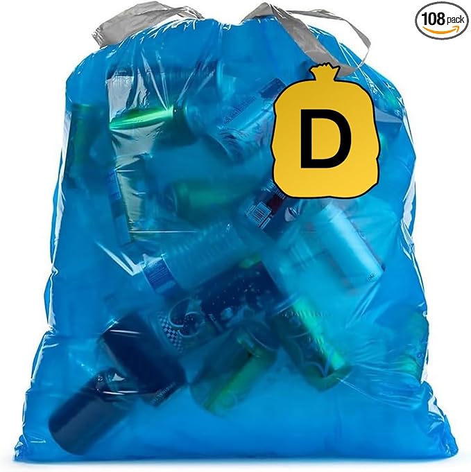 Ultrasac 10 Gallon 0.9 MIL Blue Drawstring Trash Bags - 16.5 x 28.5 - Pack of 108 - Fits simplehuman D