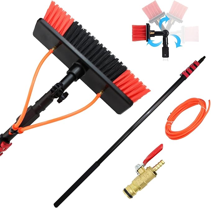 Water Fed Window Cleaning Kit with Extension Pole Adjustable Photovoltaic Panel Cleaning Tool Car Washing Brush Extension - 65.6ft Hose5.4/18ft