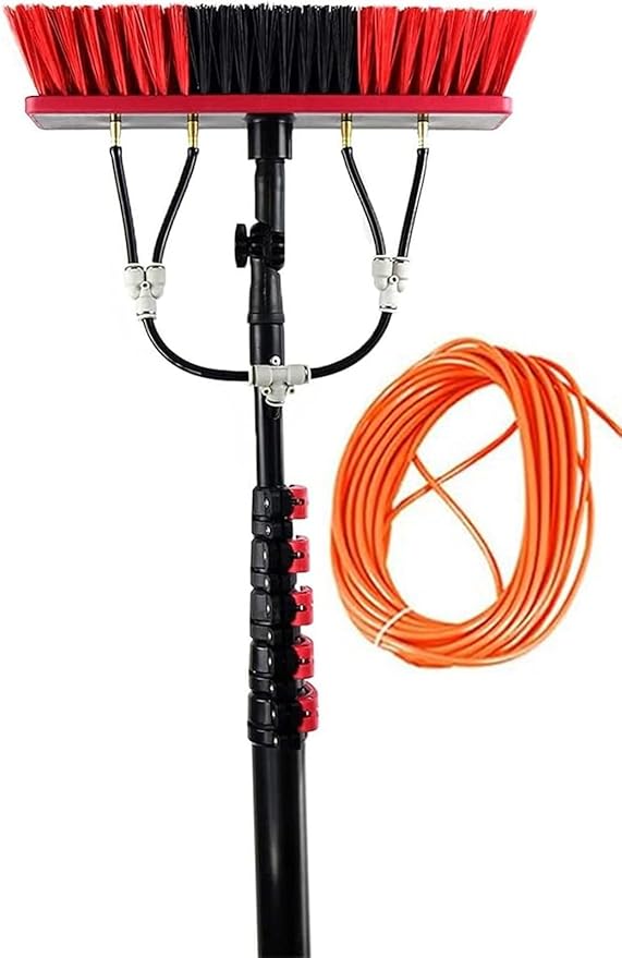 Outdoor Window Cleaning Pole Water Fed Telescopic Brush Window Cleaner Kit Solar Panel Washing Equipment with 20M Water Pipe Cleaning Conservatory Roof(30cm Head18FT/5.4M)