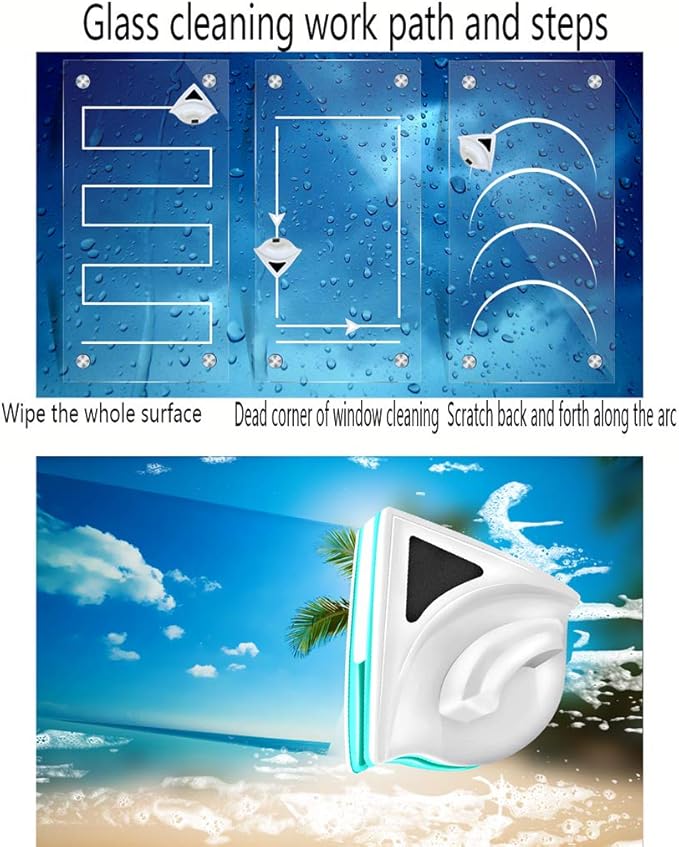Window Cleaner Wipers Magnetic Window Cleaner for Windows Fish Tanks Skylights Patio Doors Bedroom Windows and Even Shower Screens Mirror and Tiles Home Cleaning Brush