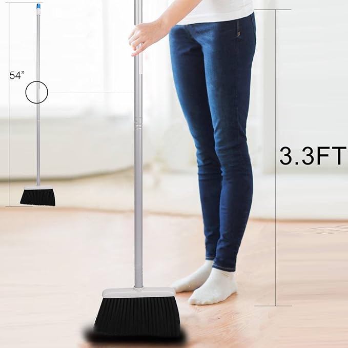 TreeLen Long Handle Broom and Dustpan SetUpright Dust Pan Combo for Home Kitchen Room Office Lobby Floor Use Without Bending