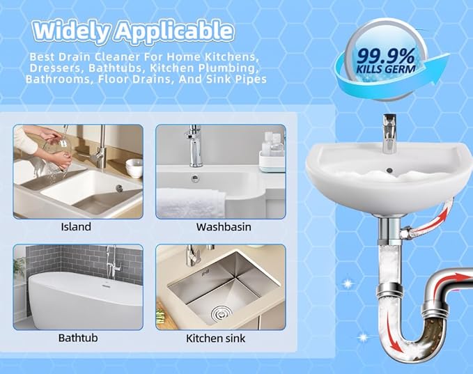 Foaming Drain Cleaner Sink Cleaner and Deodorizer Drain Clog Remover for Kitchen Sinks Shower Drains Tubs (2pcs)