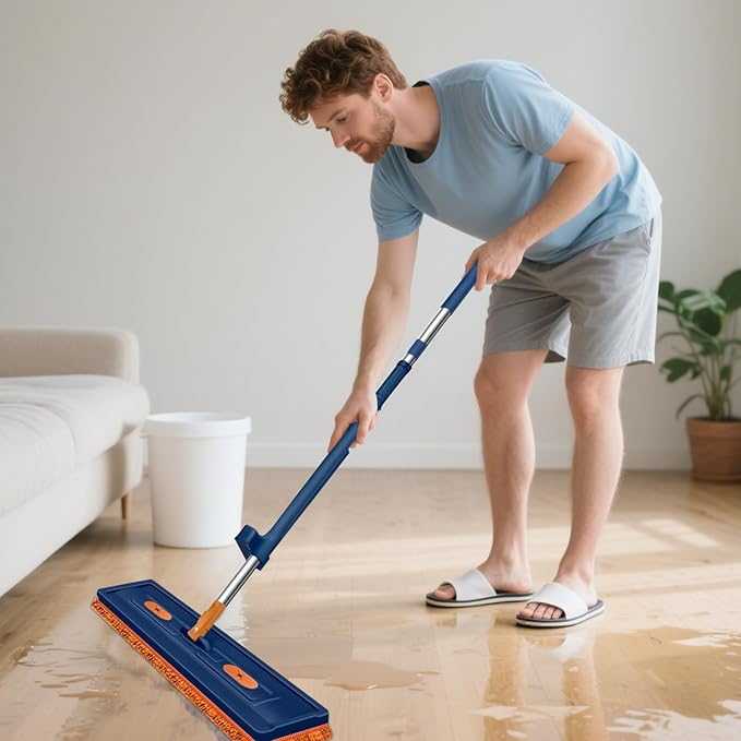 Floor Mop | 42cm Flat Washable 360 Degree Rotating Reusable Tool | Household Cleaning Accessories | for Dust Wood Hardwood Home Kitchen Living Room Balcony Classroom